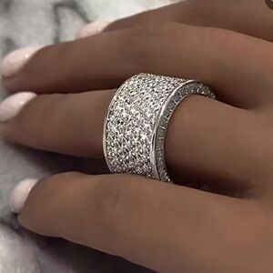 Silver Wide Micro Pave Zirconia Ring SIZE 9